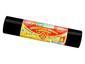 Мешки для мусора 120 л, с завязками, черные, в рулоне 10 шт., ПНД, 15 мкм, 800х750 мм, VIP, Z12010black в Альметьевске