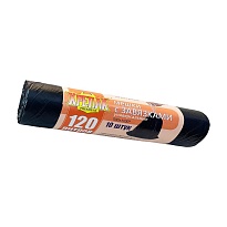 Мешки для мусора 120 л, с завязками, черные, в рулоне 10 шт., ПНД, 16 мкм, 1100х700 мм, Крепак, 4607075710320 в Альметьевске