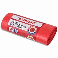 Мешки для мусора 60 л, красный, в рулоне 20 шт., ПНД, 10 мкм, 680х580 мм, LAIMA, 606702 в Альметьевске