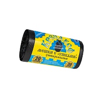 Мешки для мусора 20 л, с ушками, черные, в рулоне 30 шт., ПНД, 10 мкм, 550х440 мм, Крепакоф, 4607075710405 в Альметьевске