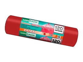 Мешки для мусора 120 л, красные, в рулоне 10 шт., ПНД, 14 мкм, 1100х700 мм, EXTRA, ex1201805 в Альметьевске