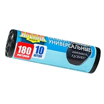 Мешки для мусора 180 л, с ушками, черные, в рулоне 10 шт., ПНД, 20 мкм, 1150х800 мм, Крепак, 4607075710498 в Альметьевске