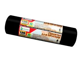 Мешки для мусора 120 л, черные, в рулоне 10 шт., ПНД, 12 мкм, 1100х700 мм, MIRPACK Classik, 1201011 в Альметьевске