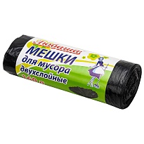 Мешки для мусора 160 л, черные, в рулоне 10 шт., ПВД, 23 мкм, 1200х900 мм, Любаша, 607681 в Альметьевске