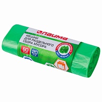Мешки для мусора 60 л, зеленые, в рулоне 20 шт., ПНД, 10 мкм, 680х580 мм, LAIMA, 606704 в Альметьевске