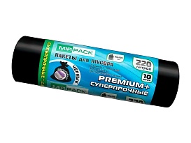 Мешки для мусора 220 л, черные, в рулоне 10 шт., ПВД, 45 мкм, 1250х930 мм, PREMIUM+, 2201068 в Альметьевске