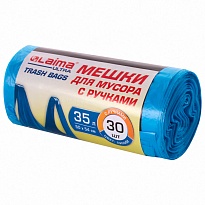 Мешки для мусора 35 л, с ручками, синие, в рулоне 30 шт., ПНД, 9 мкм, 540х500 мм, LAIMA ULTRA, 607683 в Альметьевске
