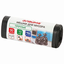 Мешки для мусора 90 л, черные, в рулоне 10 шт., ПВД, 25 мкм, 950х600 мм, LAIMA, 605332 в Альметьевске