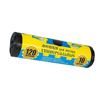 Мешки для мусора 120 л, с ушками, черные, в рулоне 10 шт., ПНД, 13 мкм, 1050х680 мм, Крепакоф, 4607075710252 в Альметьевске