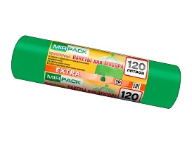 Мешки для мусора 120 л, зеленые, в рулоне 10 шт., ПНД, 14 мкм, 1100х700 мм, EXTRA, ex1201804 в Альметьевске