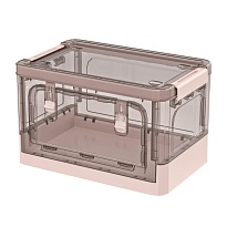 Ящик пластиковый складной прозрачный коричневый, дно розовое, 360х235х230 мм, с колесиками в Альметьевске
